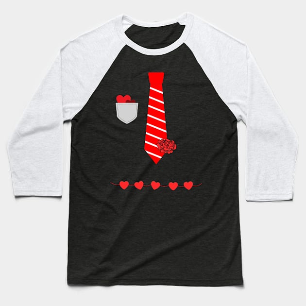 Valentine Tie Tux Costume Funny Valentine Tuxedo Red Tie With Rose Baseball T-Shirt by Artstastic